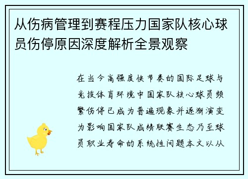 从伤病管理到赛程压力国家队核心球员伤停原因深度解析全景观察